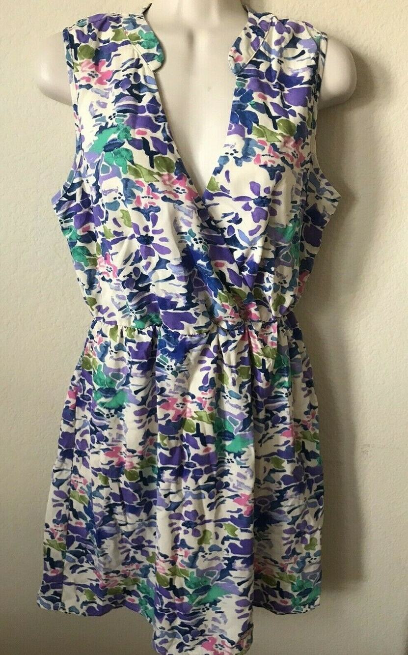 Hello Miss Purple Floral Sleeveless Elastic Waist Lined Women's Dress Size M